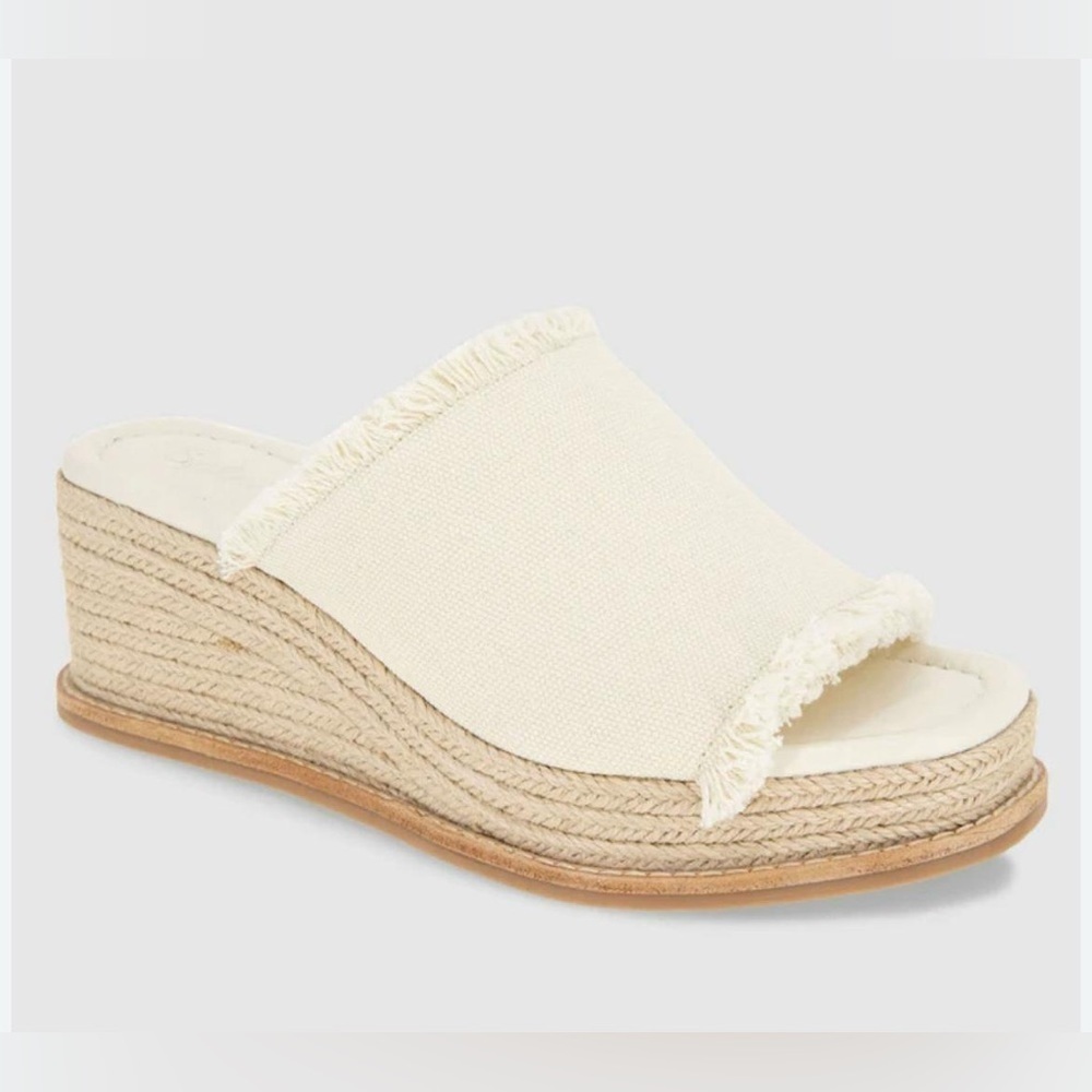 Splendid Darla Espadrille Square Toe Frayed Edge Platform Wedge Slide Sandals